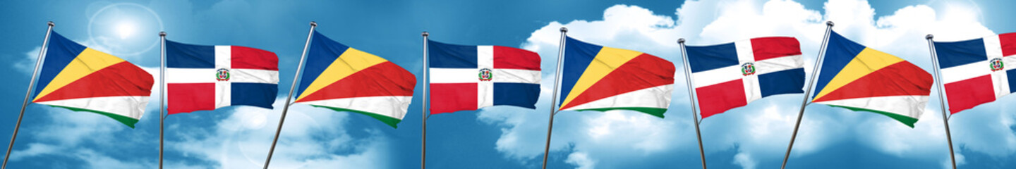 seychelles flag with Dominican Republic flag, 3D rendering