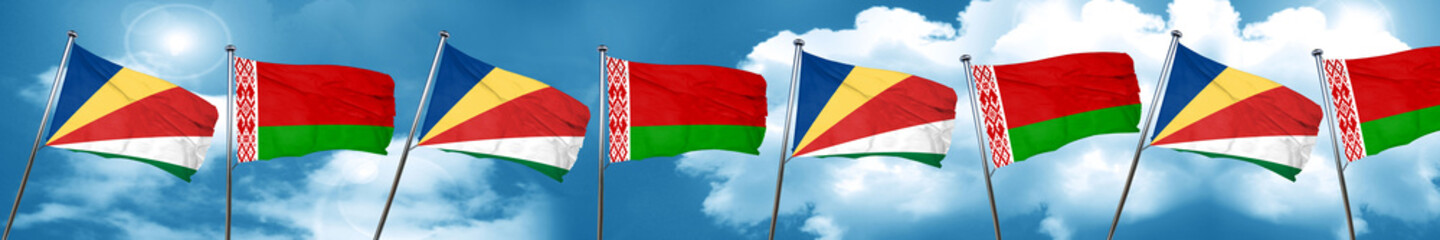 seychelles flag with Belarus flag, 3D rendering