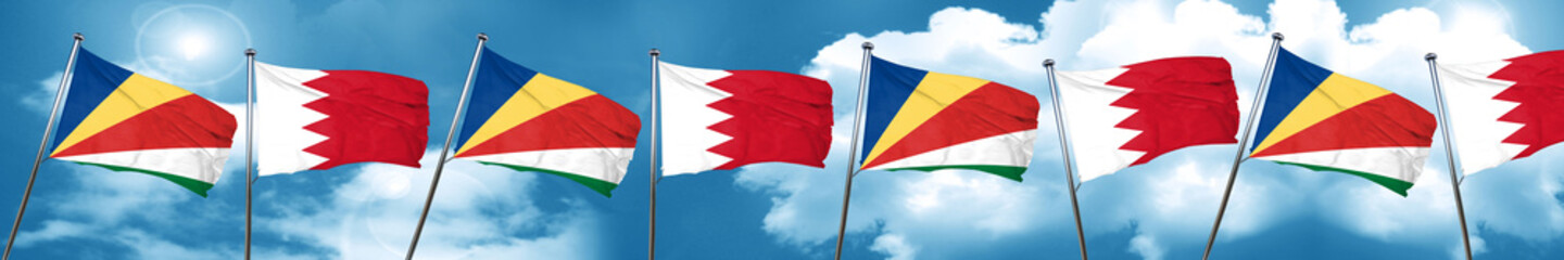 seychelles flag with Bahrain flag, 3D rendering