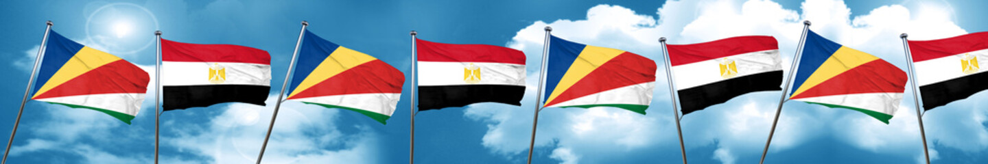 seychelles flag with egypt flag, 3D rendering