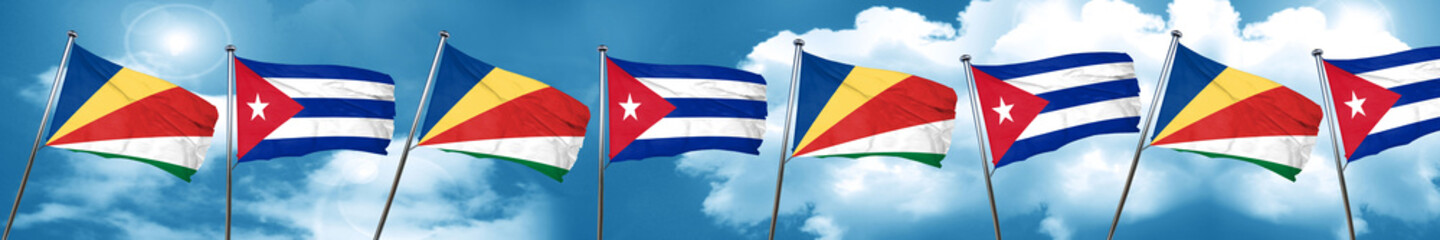 seychelles flag with cuba flag, 3D rendering