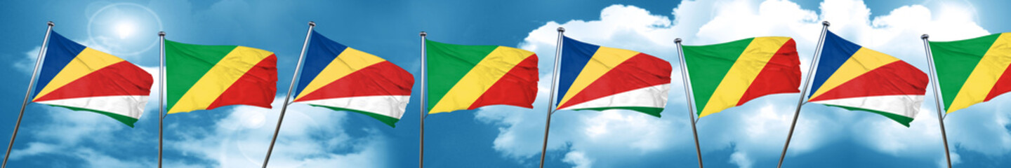 seychelles flag with congo flag, 3D rendering