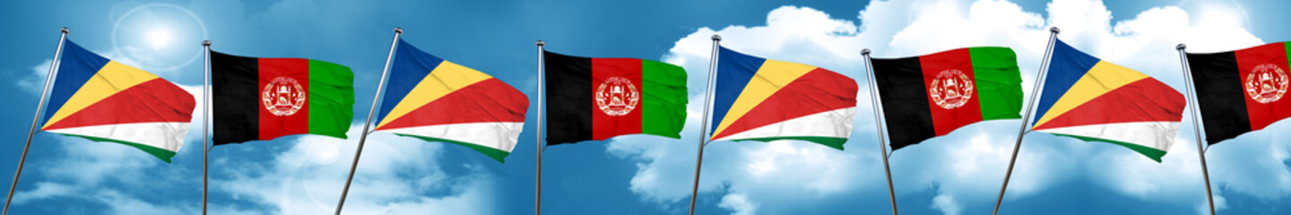 seychelles flag with afghanistan flag, 3D rendering
