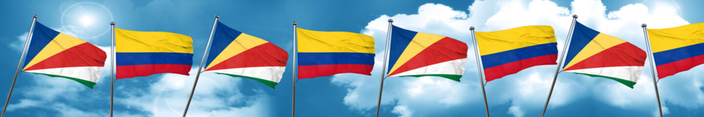 seychelles flag with Colombia flag, 3D rendering