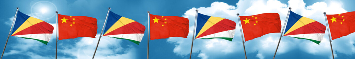 seychelles flag with China flag, 3D rendering