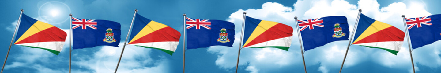 seychelles flag with Cayman islands flag, 3D rendering
