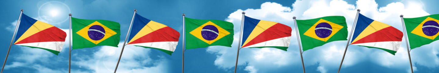 seychelles flag with Brazil flag, 3D rendering