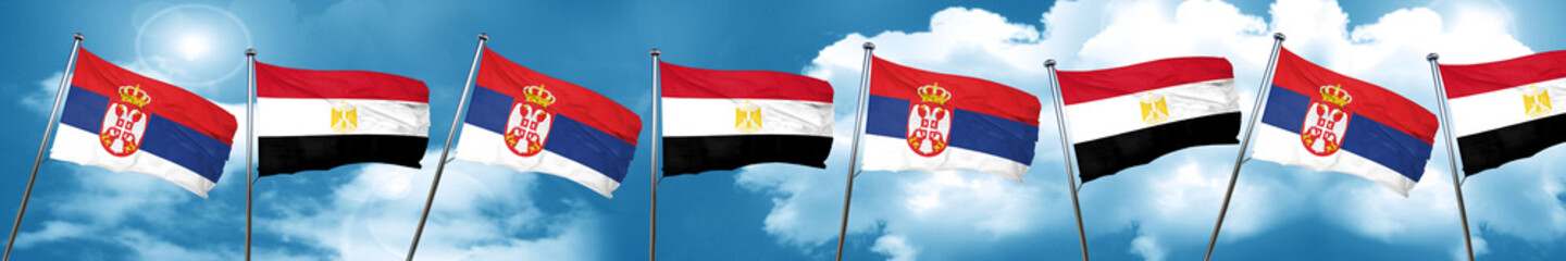 Serbia flag with egypt flag, 3D rendering