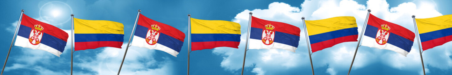 Serbia flag with Colombia flag, 3D rendering