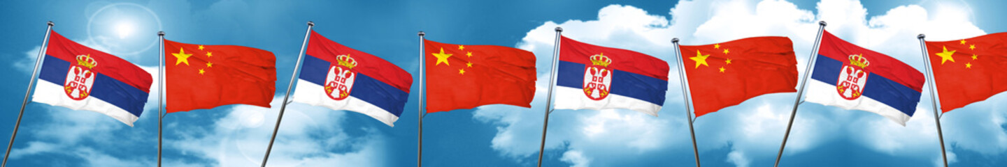 Serbia flag with China flag, 3D rendering