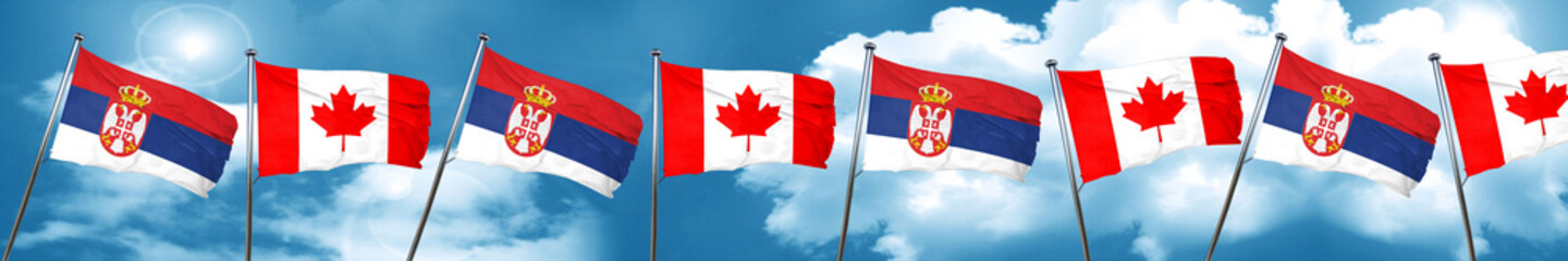 Serbia flag with Canada flag, 3D rendering