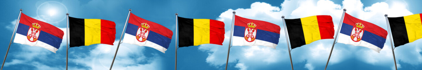 Serbia flag with Belgium flag, 3D rendering