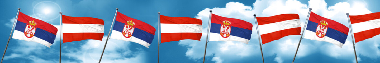 Serbia flag with Austria flag, 3D rendering