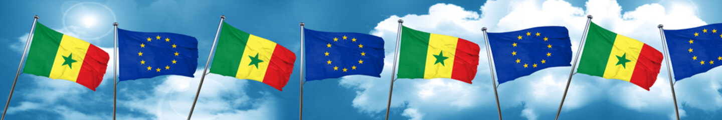 Senegal flag with european union flag, 3D rendering