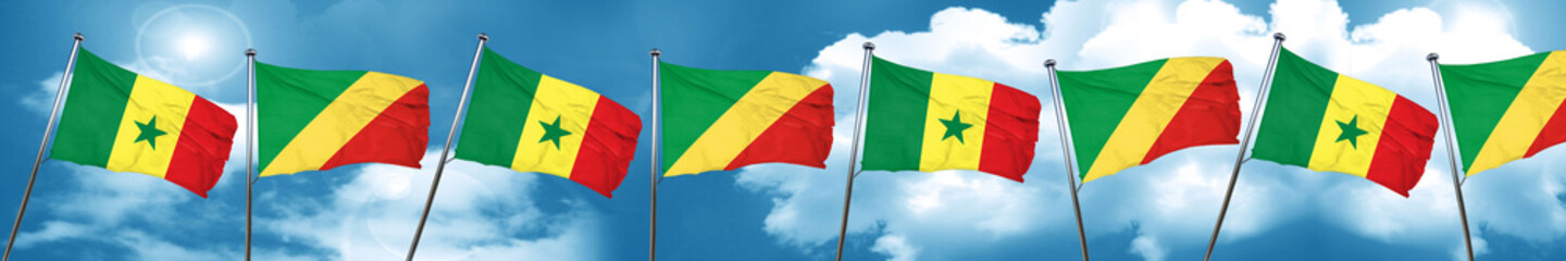 Senegal flag with congo flag, 3D rendering
