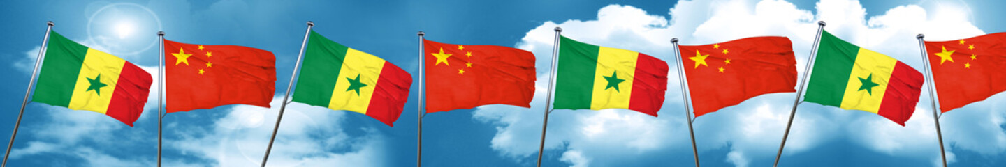 Senegal flag with China flag, 3D rendering