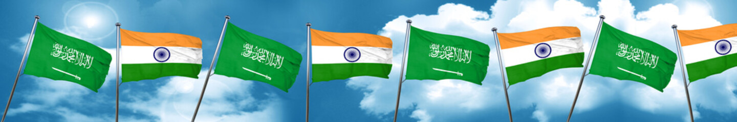 Saudi Arabia flag with India flag, 3D rendering