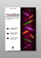 Cover design template with bacteria mix. Vector.