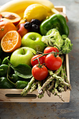 Fresh colorful vegetables and fruits