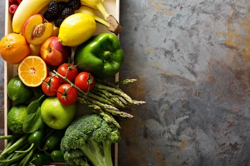 Zelfklevend Fotobehang Fresh colorful vegetables and fruits © fahrwasser