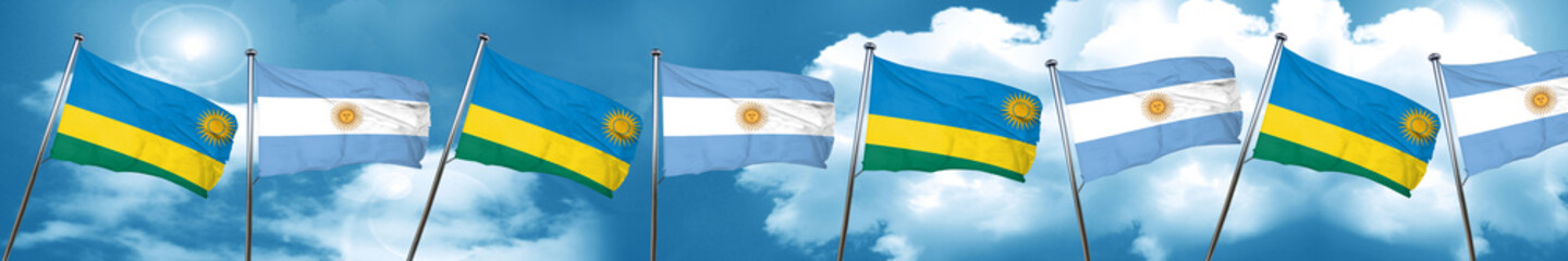 Rwanda flag with Argentine flag, 3D rendering