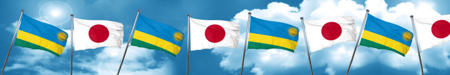 Rwanda flag with Japan flag, 3D rendering