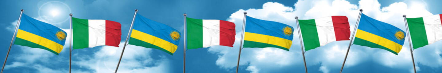 Rwanda flag with Italy flag, 3D rendering