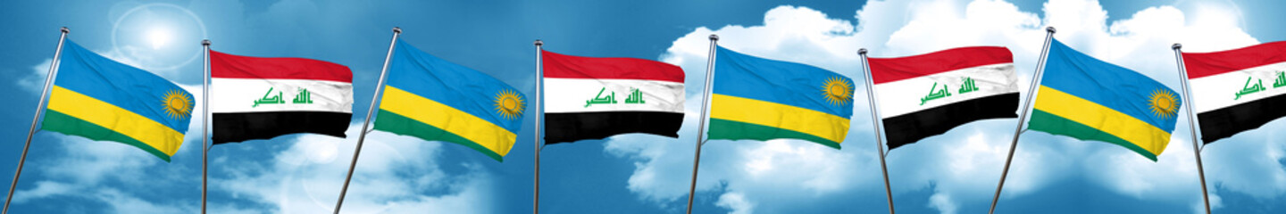 Fototapeta na wymiar Rwanda flag with Iraq flag, 3D rendering