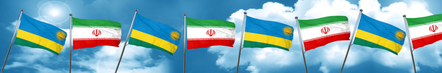 Rwanda flag with Iran flag, 3D rendering