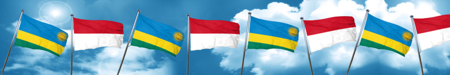Rwanda flag with Indonesia flag, 3D rendering