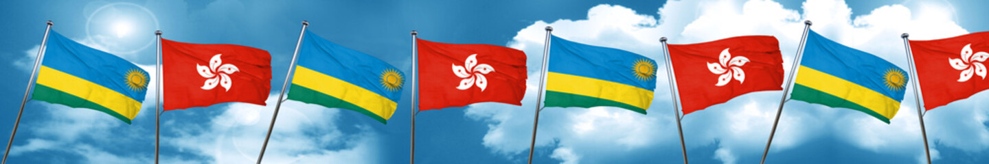 Rwanda flag with Hong Kong flag, 3D rendering