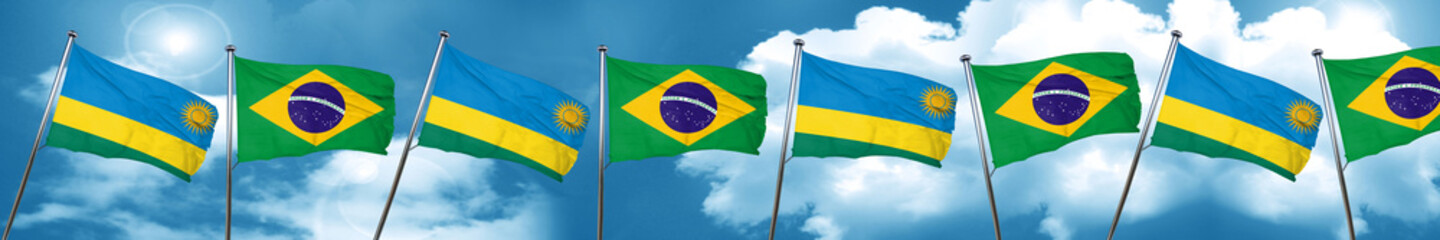 Rwanda flag with Brazil flag, 3D rendering