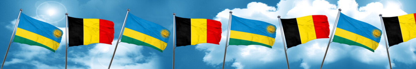 Rwanda flag with Belgium flag, 3D rendering