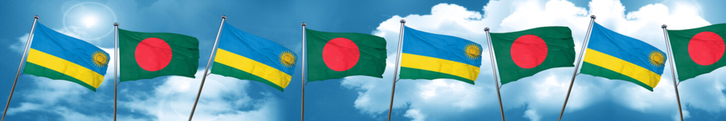 Rwanda flag with Bangladesh flag, 3D rendering