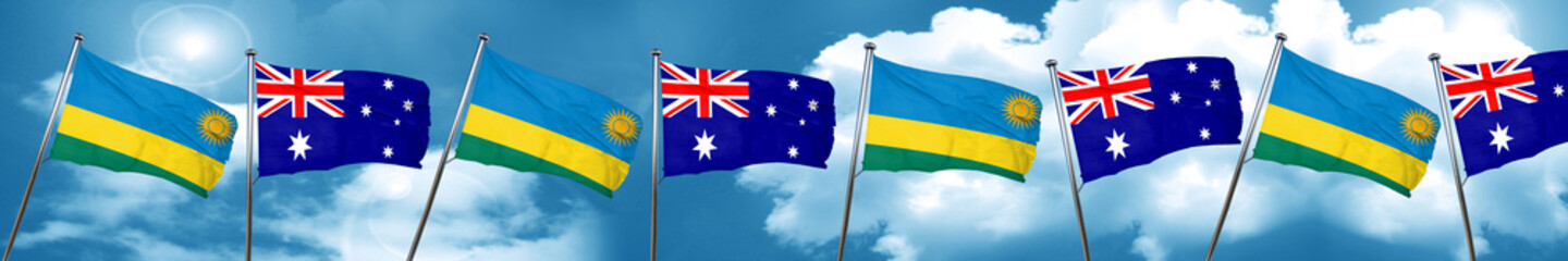 Rwanda flag with Australia flag, 3D rendering