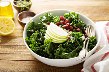 Kale salad with dried cranberry and apple