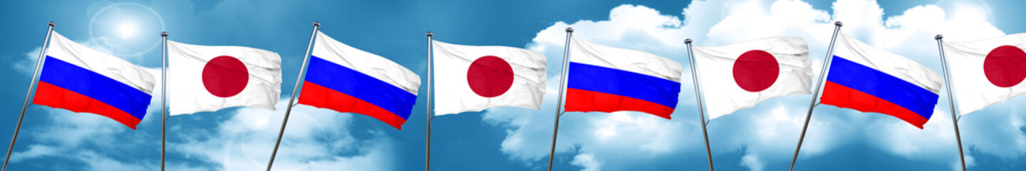 Fototapeta na wymiar Russia flag with Japan flag, 3D rendering