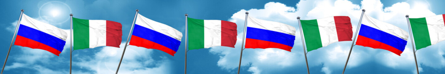 Russia flag with Italy flag, 3D rendering