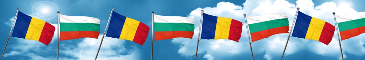 Romania flag with Bulgaria flag, 3D rendering