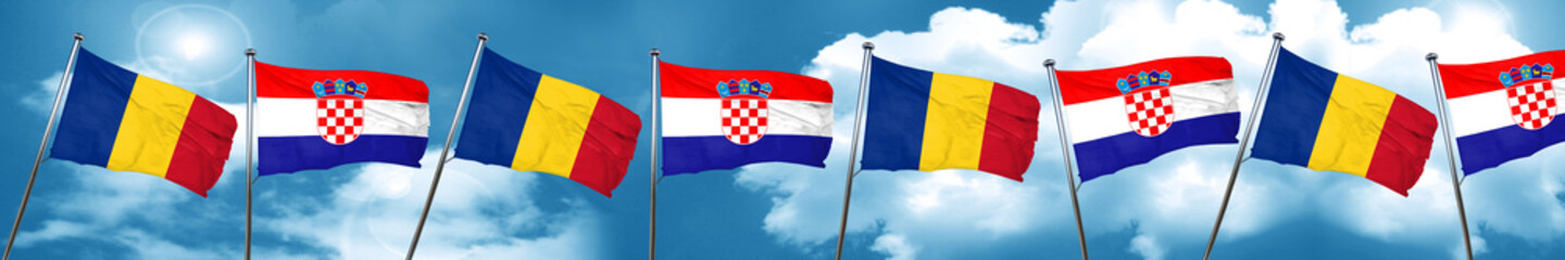 Romania flag with Croatia flag, 3D rendering