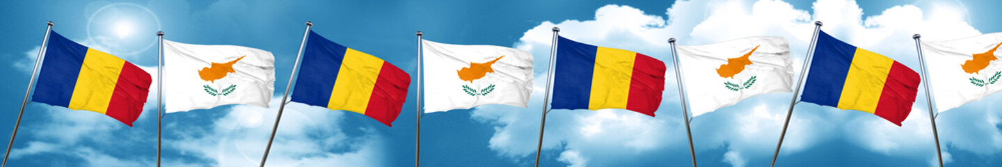 Romania flag with Cyprus flag, 3D rendering
