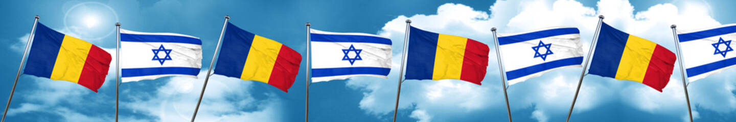 Romania flag with Israel flag, 3D rendering