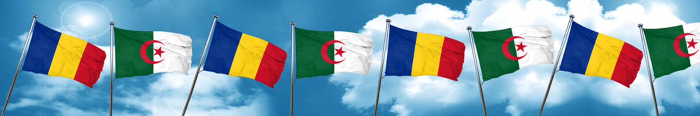 Romania flag with Algeria flag, 3D rendering