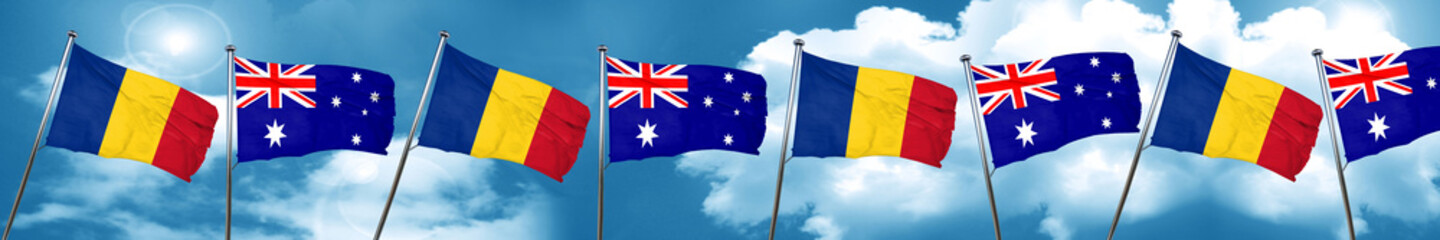 Romania flag with Australia flag, 3D rendering