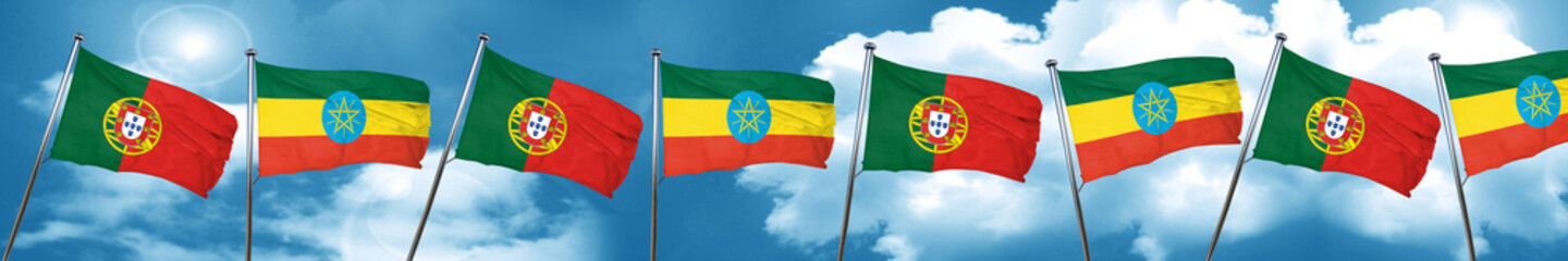 Portugal flag with Ethiopia flag, 3D rendering