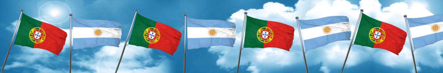 Portugal flag with Argentine flag, 3D rendering