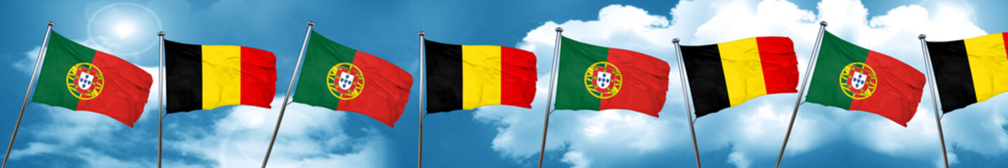 Portugal flag with Belgium flag, 3D rendering