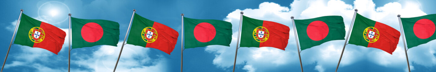 Portugal flag with Bangladesh flag, 3D rendering
