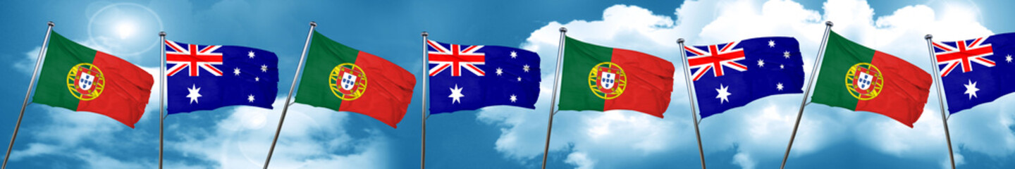 Portugal flag with Australia flag, 3D rendering