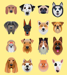 Set of cartoon dog faces.